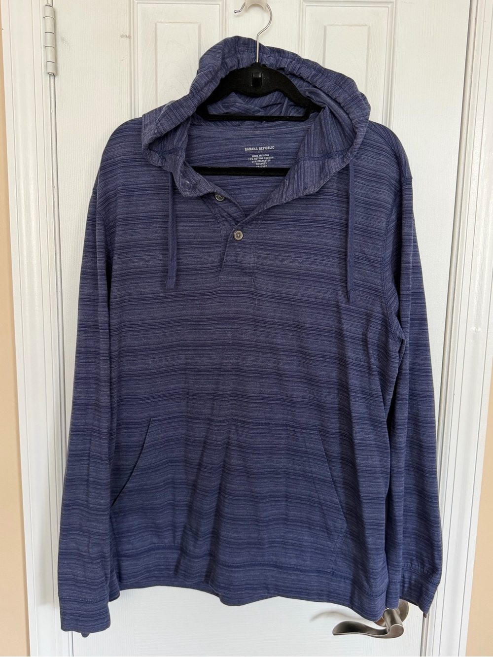 Banana Republic Men's Pullover Hoodie Blue Gray Size Medium Quarter Button XL